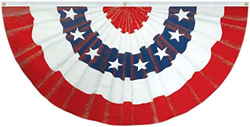 Red White and Blue Stars &amp; Stripes, cotton-polyester with Illusion-printed-pleats, Full Fan, Bunting Flag (3 ft. x 6 ft.)
