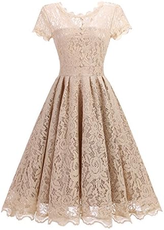G Marry Women's Retro Floral Lace Cap Sleeve Vintage Bridesmaid Party Dress (X-Large, Champagne)