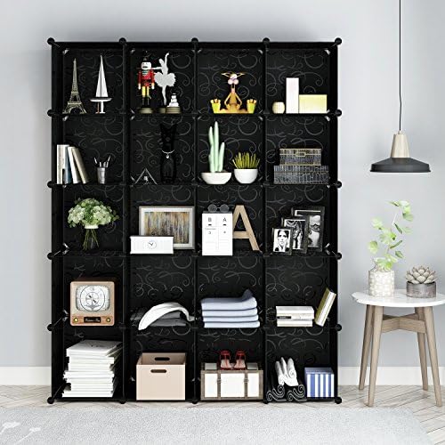 Tespo Wire Storage Cubes Modular Shelving Unit DIY Metal Grid Closet Organizer System, Bookcase, Cabinet (20 Cubes Black)
