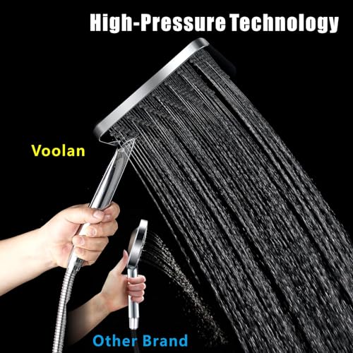 Large Hand Shower, Voolan High Pressure Hand Showers, 10" Chrome Rain Shower with a Jet Wide Enough to Cover the Entire Body, Square