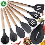 TargetCook - Kitchen Utensil Set - Silicone Cooking Utensils - Silicone Utensils - Cooking Tools - Wooden Handle Cooking Spoons - Utensils Silicone