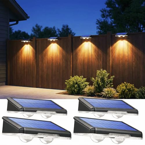 Aplique Solar Pared Exterior,4 Paquete Luz Solar Exterior, 3 Colores Brillantes IP65 Impermeable, Lámparas Solares Exteriores Inalámbricas Para Jardín Patio Cubierta Valla