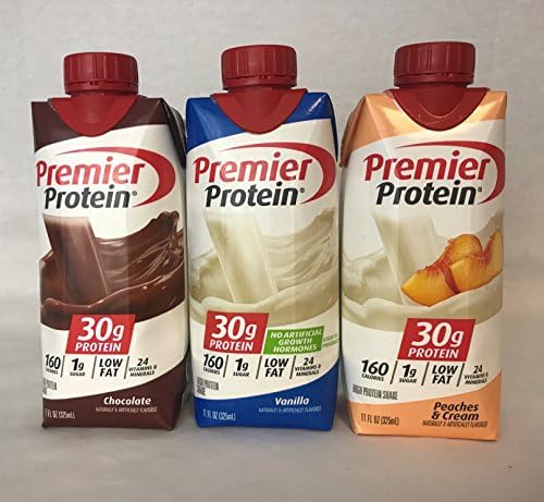 Premier Protein High Protein Shakes - 4 Chocolate, 4 Vanilla, 4 Peaches & Cream (11 fl. oz., 12 pack)