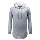 OLRIK Mens Hipster Hip Hop ELong Pullover Hoodie Shirts Gery M