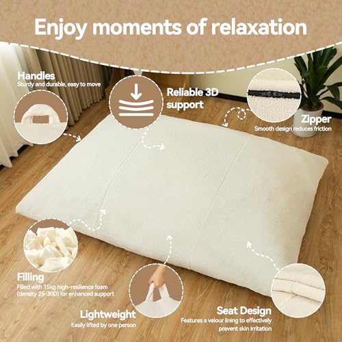 WWI Soft Bean Bag Cozy Bean Bag Bean Bag Chair Best for Lounging Indoor Kids & Adult Soft Velvet Fabric Comfy Couch with Handle (beige)