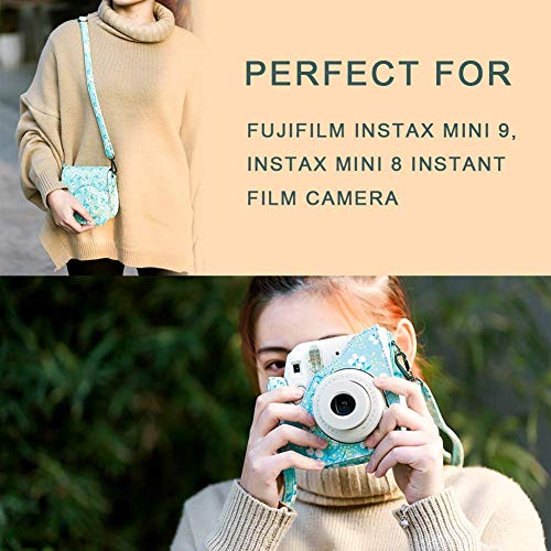 Katia Instant Camera Accessories Bundle Compatible for Fujifilm Instax Mini 9 / Mini 8+ / Mini 8 Instant Film Camera. Includes Camera Case, Album, Frame, Stickers, Strap,etc - Blue Paint