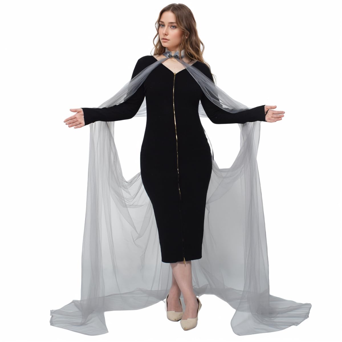 GRACEART Lady's Mesh Cape Fairy Elf Wedding Dress Elven Queen Princess Collared Cloak Medieval Costume