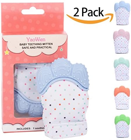 2 Pcs Teething Mitten, Teether Glove, Silicone Chewing Mitt Soother for Baby Boy Infant Newborn, Blue Teething Toys YaoWen