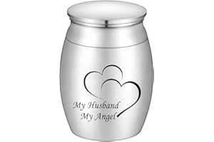 DLETAY Small Keepsake Urns for Human Ashes Mini Cremation Urns for Ashes Stainless Steel Memorial Ashes Holder-My Husband My Angel