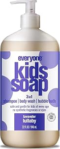Everyone 3-in-1 Kids Soap, Body Wash, Bubble Bath, Shampoo, 32 Ounce (Pack of 1), Lavender Lullaby, Coconut Cleanser with Pla