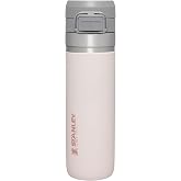 Stanley Quick Flip GO Water Bottle 24 oz | Push Button Lid | Leakproof and Packable for Travel and Sports | Insulated Stainless Steel | BPA-Free | Rose Quartz