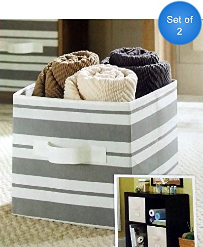 Better Homes and Gardens Collapsible Fabric Storage Cube, Set of 2 (Gray Stripe)