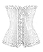 Camellias Women's Sexy Lace up Back Satin Overbust Corset Waist Cincher Corset Bustier Top Lingerie Dress Costume With G-string White, SZ1070-White-3XL