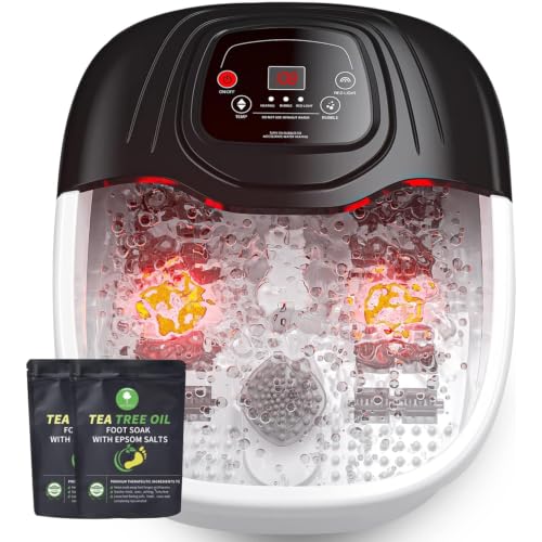 Foot Spa Bath Massager with Heat, Epsom Salts, Bubbles, Vibration and Red Light, Tub for Stress Relief, Foot Soaker, Birthday Gifts for Mom Dad Women