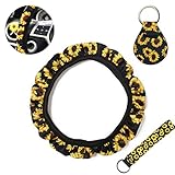 Porpor BooyaPorpor Booya Sunflower Steering Wheel Cover Set,Safe Non Slip Neoprene Material Stretch-on Fabric Steering Wheel Cover Car car sunflower accessories (1 steering wheel cover + 2 key chains)