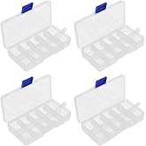 FRAMAD 4 PCS 10 Grids Plastic Organizer Box with Dividers, Small Clear Tackle Container, Candy Large Bead Compartment