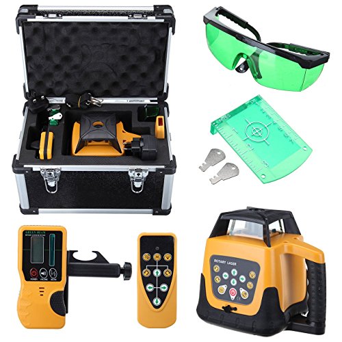 Iglobalbuy 360°Automatic Self-leveling Rotary Laser Level Green Beam 500M Range Electronic Self-leveling Rotating Laser Level Tool Kit with Remote Control
