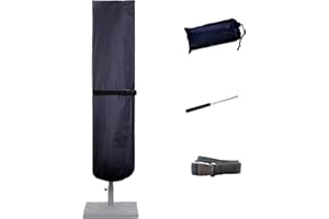 CoverFml Patio Umbrella Cover-420D Waterproof Rectangular Umbrella Cover-Fits 6-9Ft Outdoor Market Parasol, 13Ft Double Sided Umbrella (Black).