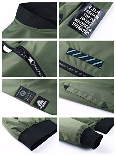 HENGAO Men's Casual Reversible Patches Varsity Bomber Jacket Coat Outwear, Military Green, XL/48R = Tag 5XL - Thumbnail 6
