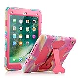 ACEGUARDER iPad 2017/2018 iPad 9.7 inch Case, Shockproof Impact Resistant Protective Case Cover Full Body Rugged for Kids with Kickstand for Apple ipad 5 th/ipad 6 th Generation, Pink Camo/Rose