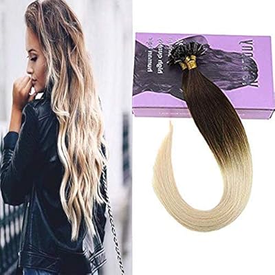 Vesunny 14inch U Tip Hair Extensions Ombre Color 4 Dark Brown To
