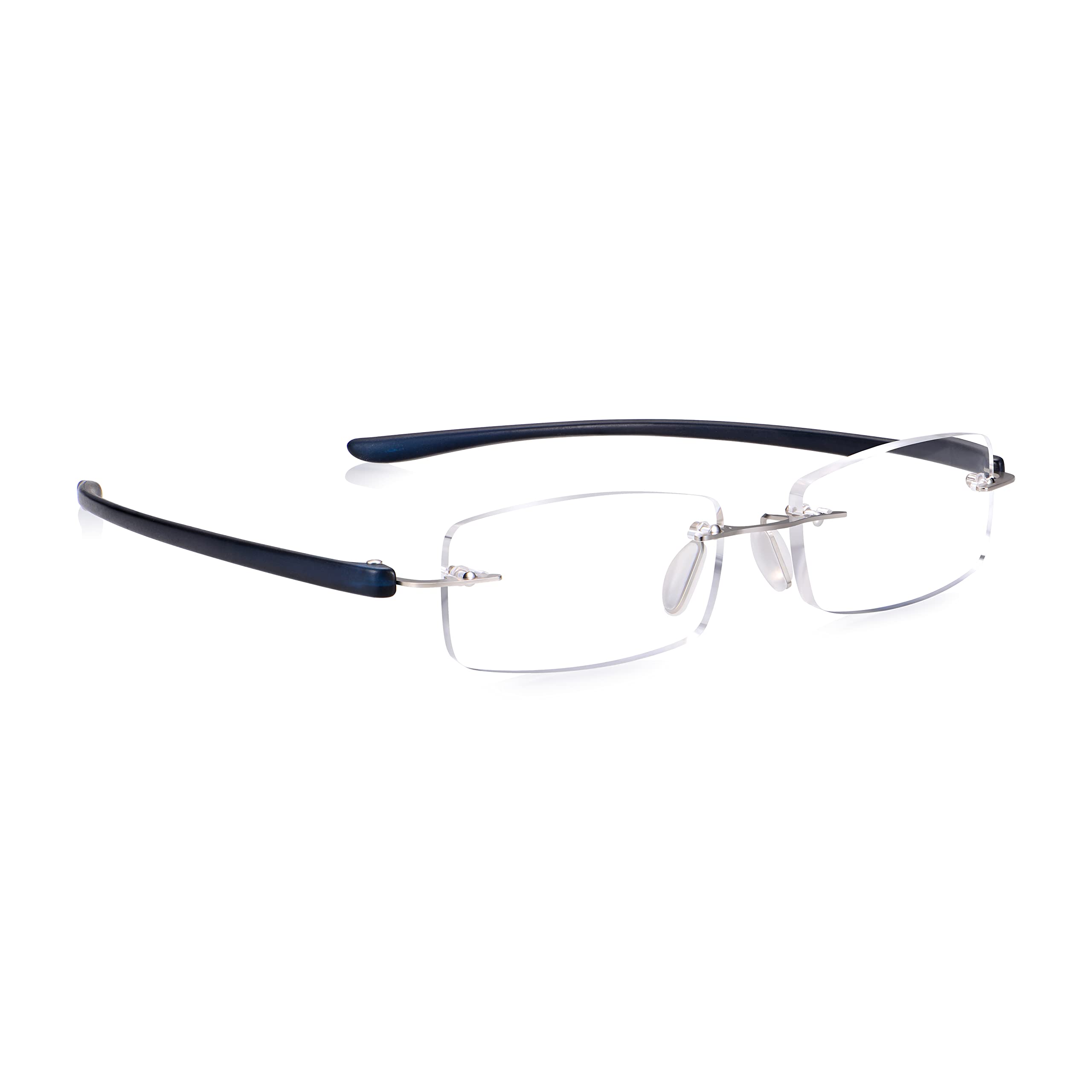 Read Optics Reading Glasses +1.5, Frame Free Readers, Quality Eye Glasses in Matt Dark Blue & Silver, Essential Everyday Eyewear
