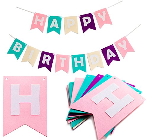 Happy Birthday Bunting Banners - Pastel Felt Letters Garland - Party Decoration Supplies with Colorful Sign by Kristin Paradise Happy Birthday Bunting Banners - Pastel Felt Letters Garland - Party Decoration Supplies with Colorful Sign by Kristin Paradise