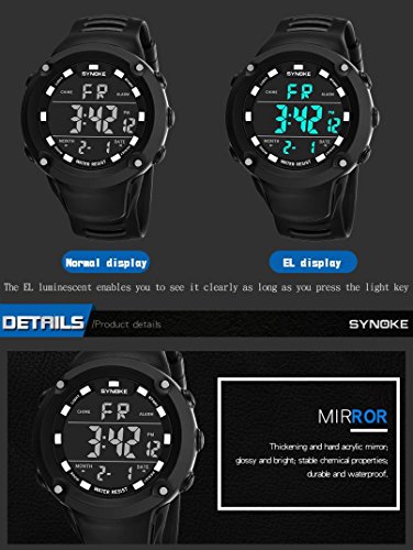 Men Digital Sport Watch, Voberry SYNOKE Multi-Function 50M Waterproof Sports Watch LED Digital Double Action Watch (Black)