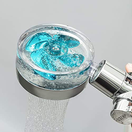 High-pressure shower head ，fan shower head water saving shower heads with hose and filter,turbo spa shower head propeller shower head (bule)