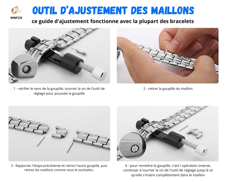 Bracelet Magnetique Homme PREMIUM, Titane, Le Plus Puissant du marché, Bijou Aimanté Inoxydable, Ultra Résistant, 60 Aimants en Néodyme de Terre Rare, Outil de Dimensionnement, WINFOX777