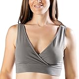 Extra Soft Organic Cotton Wireless Nursing & Maternity Sleep Bra (Grey, Large)