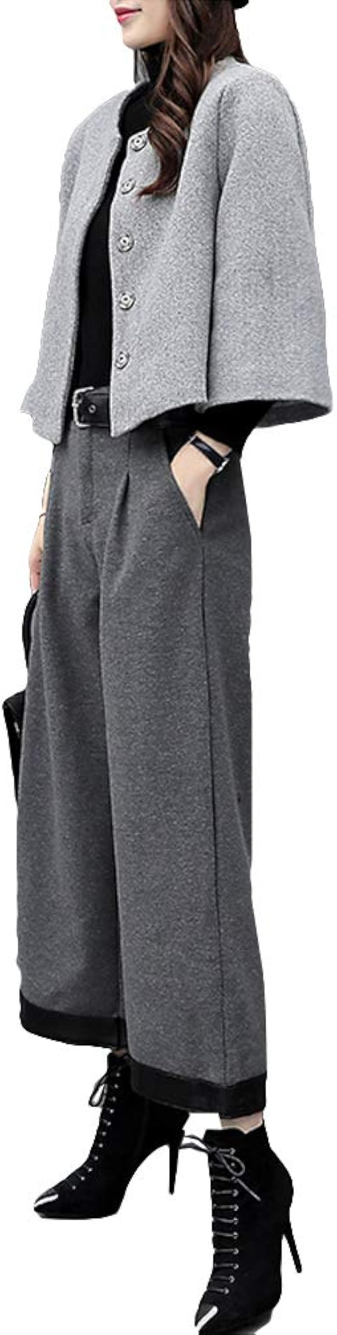 Amazon Zuomaニットセットアップ レディース ショートコート ワイドパンツ 大きいサイズ 上下2点セット オシャレ パンツセット ゆったり Ol通勤 普段着 二次会 お呼ばれ ツーピース 秋冬 アンサンブル 通販