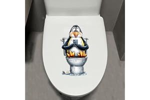 Leniutor 1pcs Funny Animal Toilet Lid Decal, Self-Adhesive Cartoon Penguin Bathroom & Door Wall Sticker, Waterproof Removable
