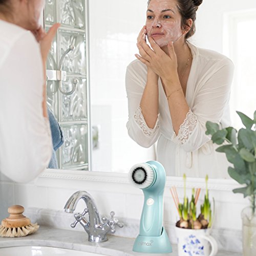 Mimax Facial Cleansing Brush Electric Rechargeable Waterproof Brushing Kits 2 speeds For Skin Cleansing Exfoliating ,Facial Brush Benefits with 3 Brush Heads, Blackhead Remover.