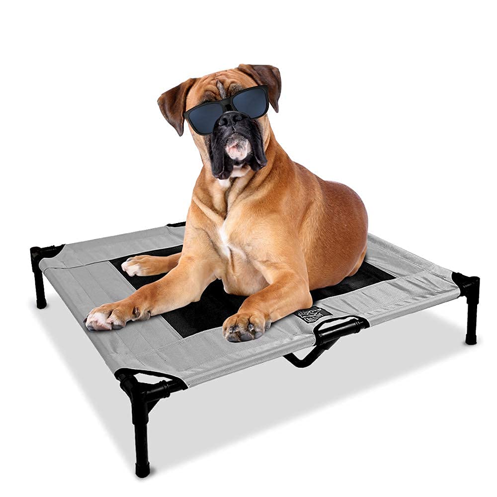 Just Chillin’ Elevated Dog Bed. Cot for Indoor and Outdoor Use. Lightweight and Portable. Chill in Style on Raised Breathable Mesh Fabric.