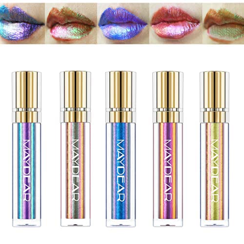 Photo 1 of Maydear Chameleon Lipstick 5 Colors Set, Long Lasting Waterproof Colourful Diamond Shimmer Lip Gloss for Women Girls Makeup kit