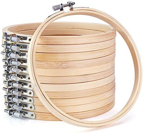 12 Pack Embroidery Hoop Ring 6 Inch Small Sewing Cross Stitch Hoop Bulk Wood Bamboo Circle for Art Craft, Handy Sewing, Christmas Ornaments