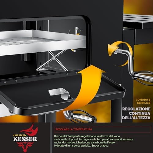 ® Barbecue con Carrello XL Barbecue a carbonella con Coperchio, Ruote, Manico in Acciaio Inox, griglia e termometro a carbonella,Grande Barbecue a carbonella Barbecue da Campeggio