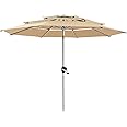 BLUU 9 Ft 3 Tiers Aluminum Outdoor Patio Umbrella, 5-YEAR Fade-Resistant Outdoor Market Table Umbrella with Push Button Tilt, for Pool, Deck, Garden and Lawn (Beige)