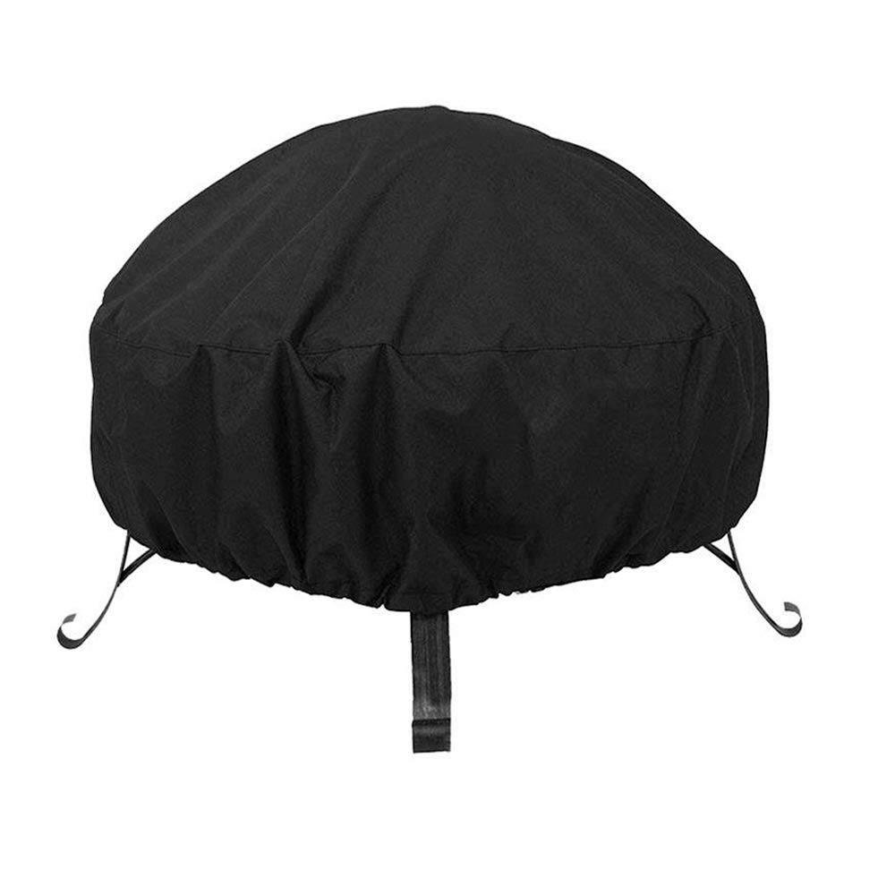 MeteorFlying Round Fire Pit Cover Garden Patio Protective Cover Breathable Waterproof Dustproof Heavy Duty Furniture Covers for Stove (85x40cm, Black)