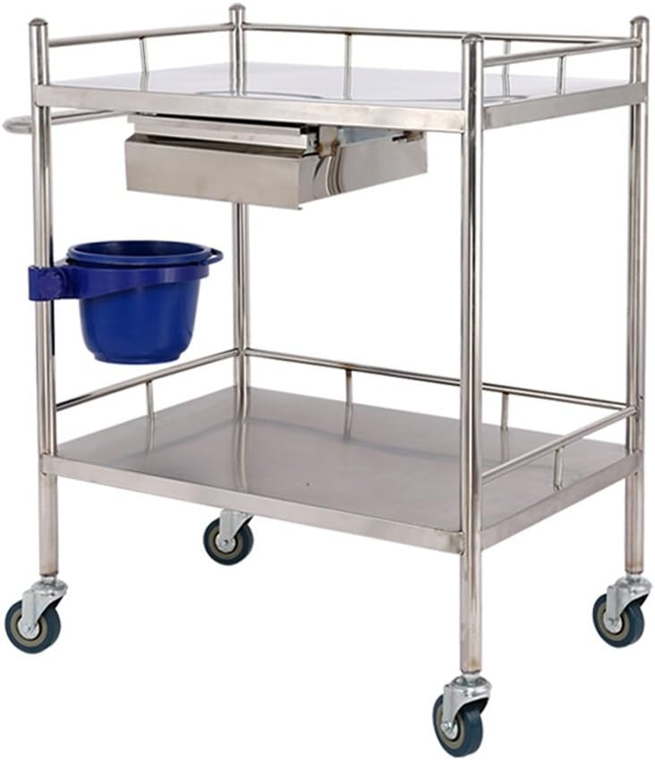 DELLT@ Medical Trolley Stainless Steel Medical Surgical Vehicle/Changing Vehicle Instrument Car/Double Layer With Drawer Beauty Car Utility Vehicle (Size : S-50 * 40cm)