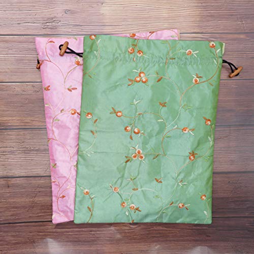 Ouyatoyu 4pcs Embroidered Silk Flower Design Jacquard Travel Bag, Laundry Bags Shoe Bags, Lingerie Bags Underwear Bags for Travel Storage for Men Women Washable Cloth Shoe Bags - Thumbnail 3