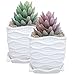 MyGift White Ceramic Wave Textured Design Flower Plant Pot/Succulent Planter with Attached Tray, Set of 2