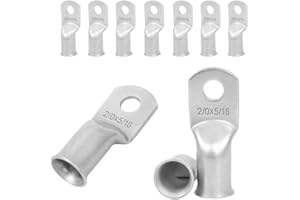 10pcs 2/0 AWG 5/16" Stud Tinned Copper Ring Terminals Battery Cable Ends Wire Lugs 2/0 Gauge Battery Cable Lugs Heavy Duty Ba