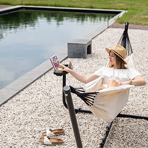 Vita5 Hammock with Stand - Adjustable Frame 290-330cm - Large 80% Cotton 20% Polyester Hammock for Garden, Patio, Balcony and Camping - Portable with Carry Bag