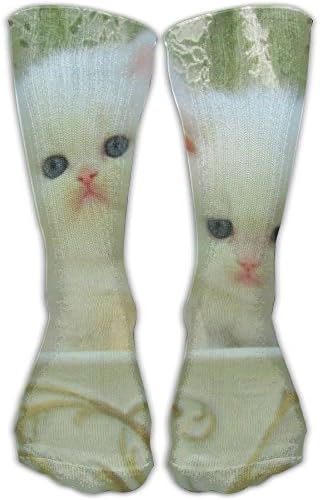 JIN HUA XU Unisex Long Socks Two Cute Little White Cats Sports Baseball Soccer Socking Fashion Crew Casual Socks