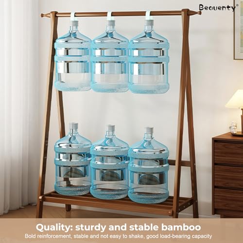 Beauenty Bamboo Clothes Racks, Freestanding Clothing Hanger with Storage Rack, Clothes Hanging Shoe Rack, Coat Organizer for Hotel, Hallway, Bedroom, Office (100x46x144 cm)
