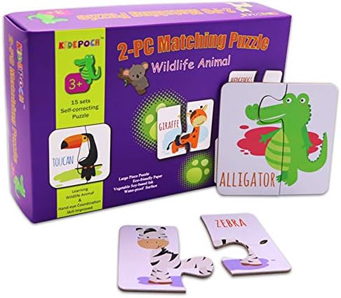 Matching Puzzle – 15 Sets My First Puzzle 2-PC Wildlife Animal Self-Correcting Puzzle, Preschool Jigsaw Puzzle Toys for Toddlers, Floor Puzzles for Kids Ages 2-4, Size 3.5”x3.5” Per Set