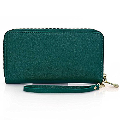 Women Wallet PU Leather Zipper Long Purse Credit Card Clutch Holder Strap Handbag (Green)