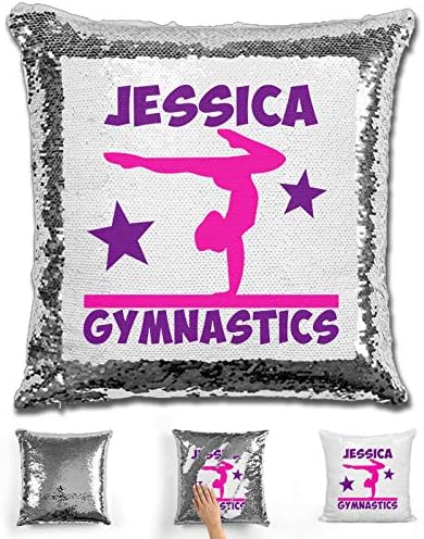 LemonsAreBlue Gymnastics Personalized Mermaid Reversible Sequin Pillow, Silver/Red/Blue/Gold Custom Gymnastics Sequin Pillow